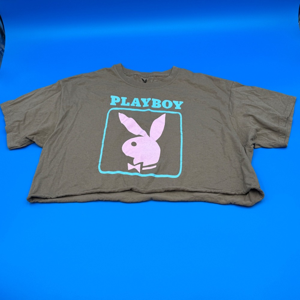 Playboy Bunny Logo Crop Top T Shirt‎ Olive Green Light Pink Blue Womens Y2K